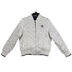 Dallas Cowboys Womens Reversible Bomber Jacket XL Navy & Silver NFL Team Apparel